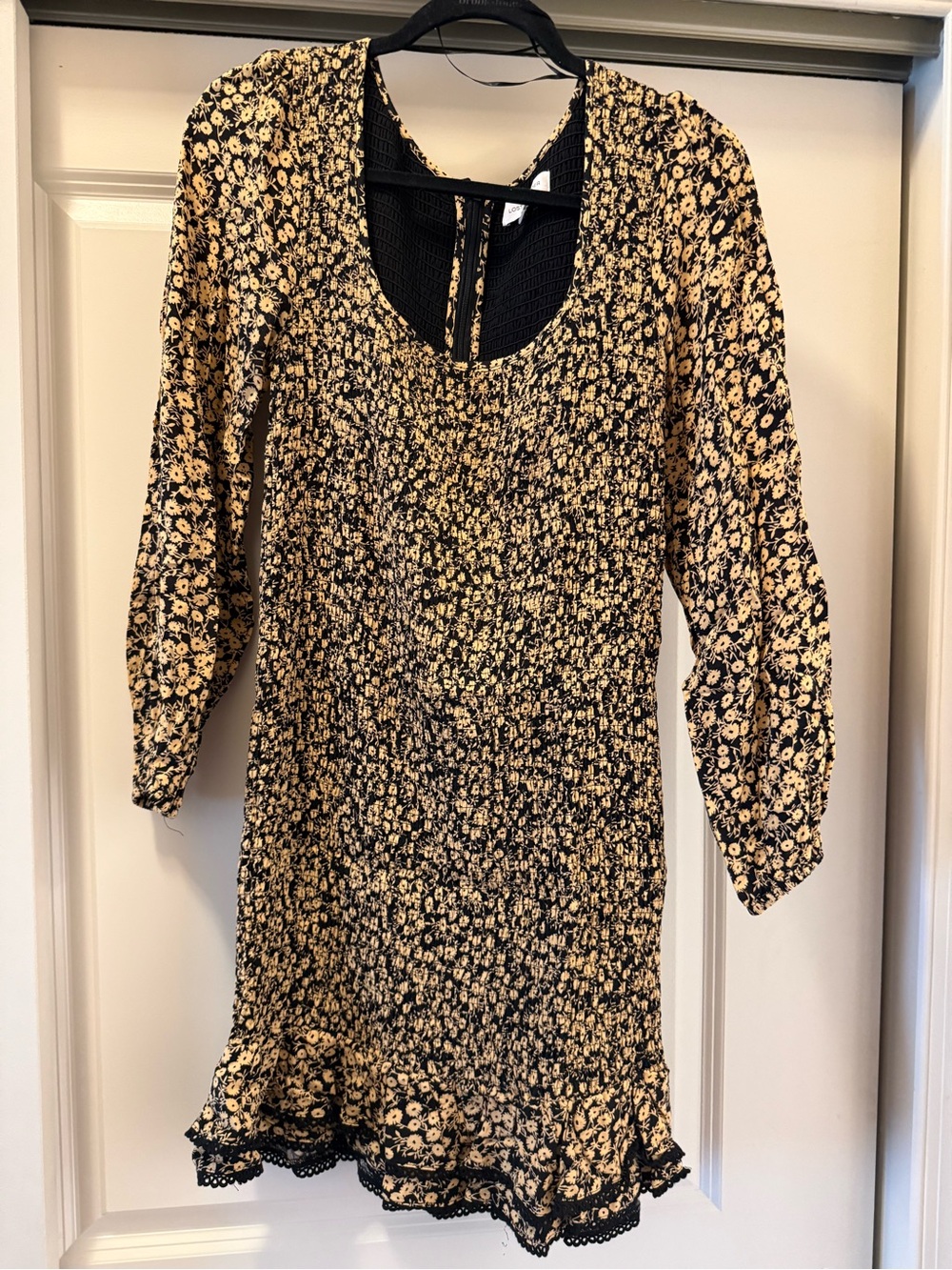 Black and Cream Floral Smocked Women's Dress